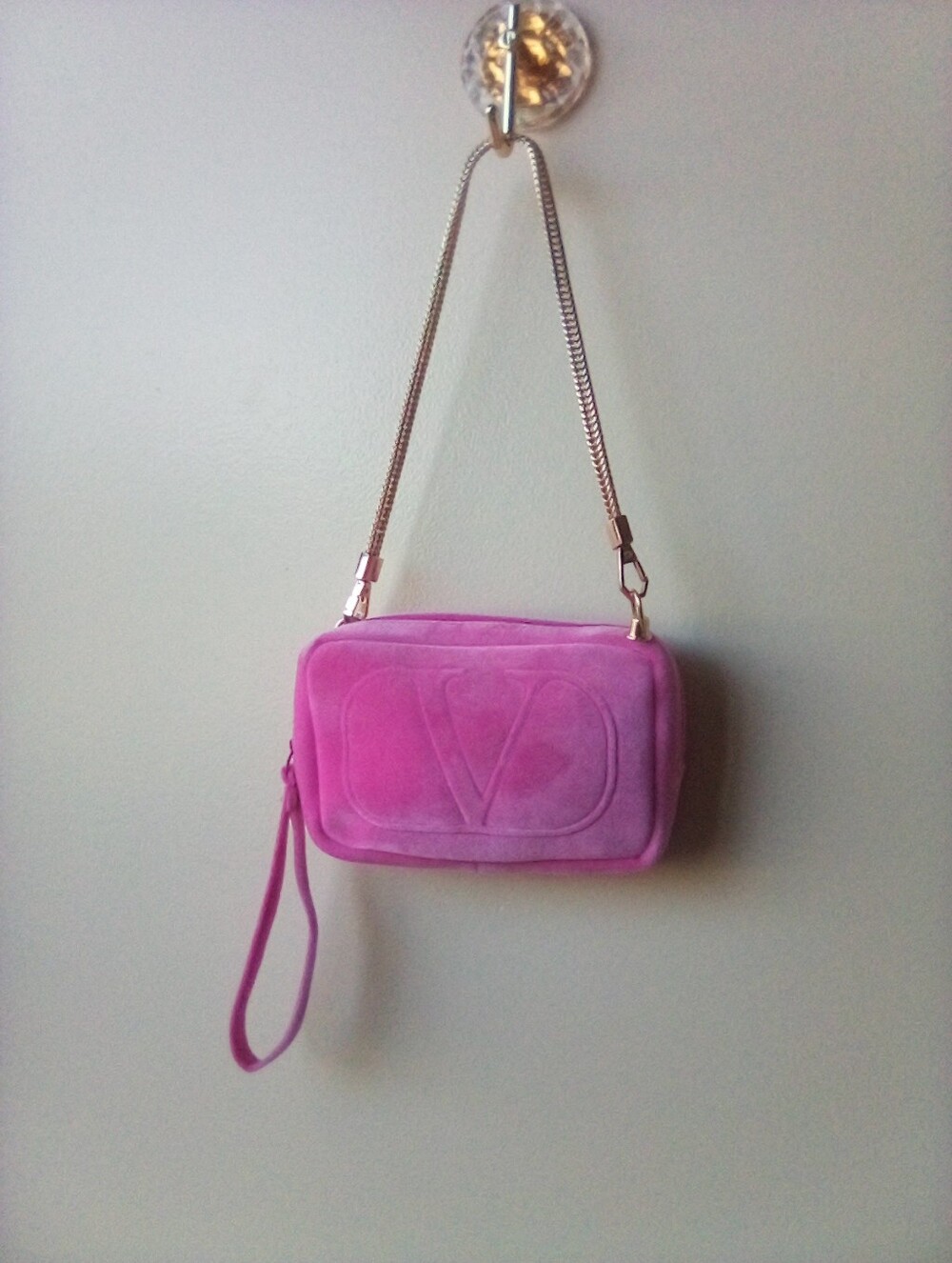 Valentino Pink Suede Monogram Shoulder Bag